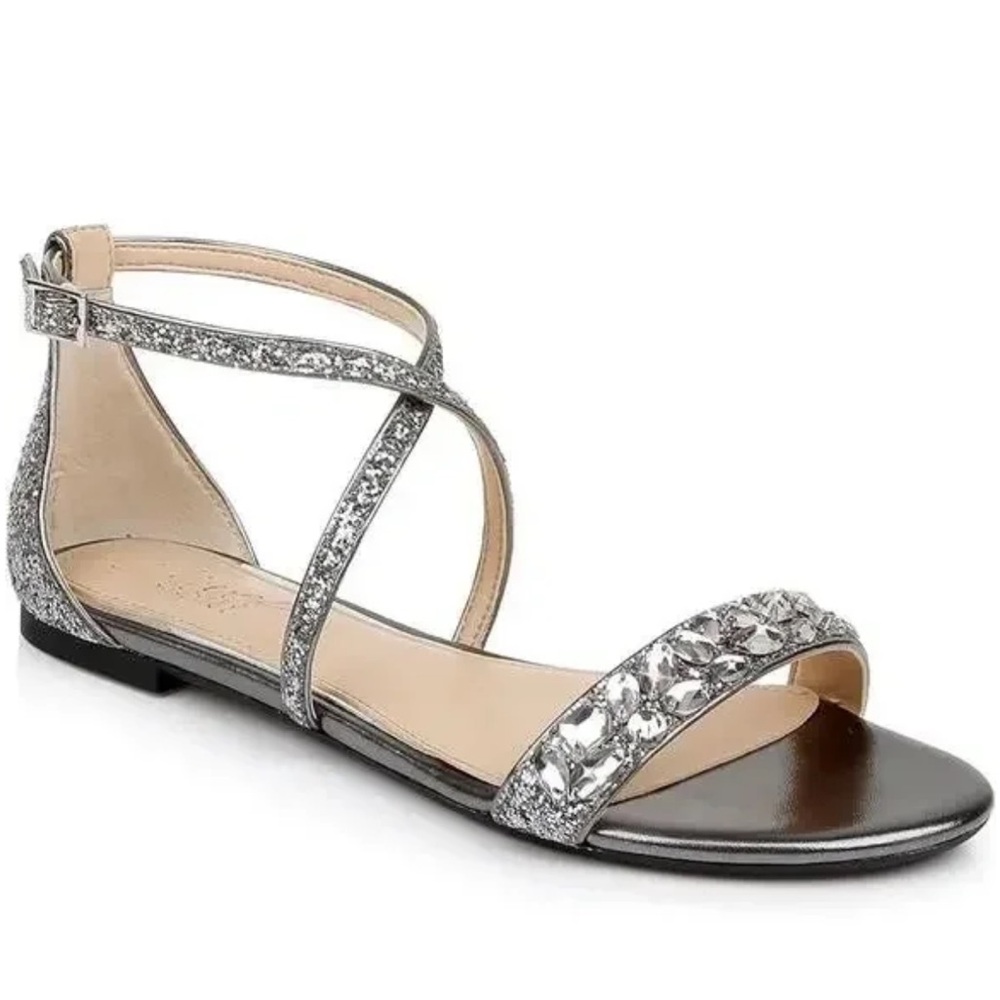 Jewel Badgley Mischka Osome Glitter wedding Flat Sandals Size 8